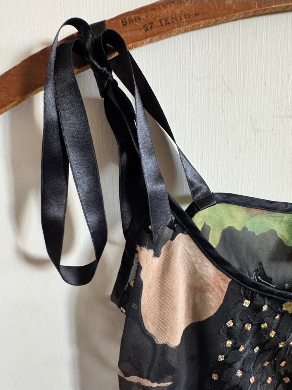 Sheer Silk Black Floral Tie-Strap Camisole - Picture 3 of 9